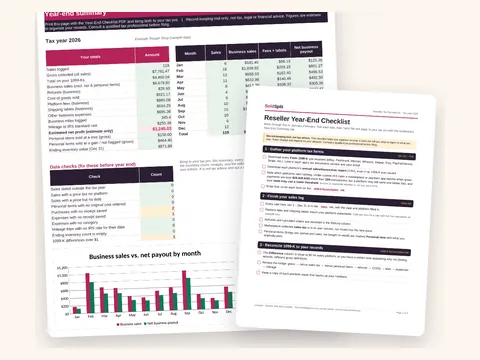 Preview of the Reseller Tax Records Kit: a year-end summary sheet and a printable checklist